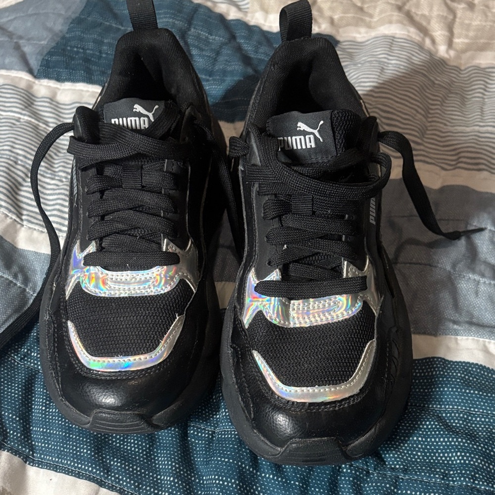 Puma Kids Black Sneakers with Silver Highlights